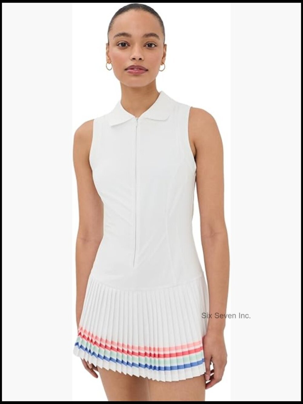 Fit & Flare Mini Dress with Zip Front, Collared Neck, Sleeveless